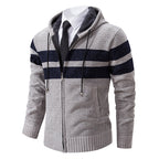 Men's Plush-Lined Knitted Zip Hoodie with Side Pockets