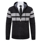 Men's Plush-Lined Knitted Zip Hoodie with Side Pockets