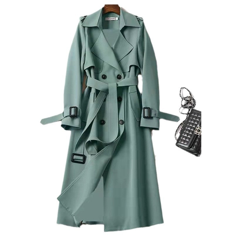 Women's Heritage Check Slim Trench Coat with Two Button Rows - Green