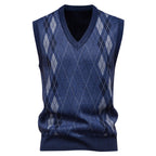 Men's Cotton-Blend Diamond-Knit Sleeveless Jumper with V-Neck