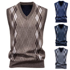 Men's Cotton-Blend Diamond-Knit Sleeveless Jumper with V-Neck