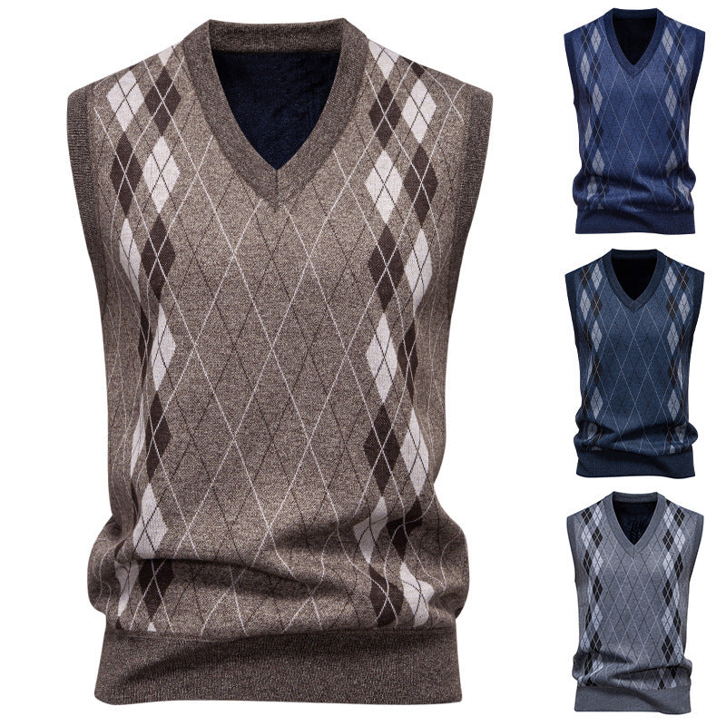 Men's Cotton-Blend Diamond-Knit Sleeveless Jumper with V-Neck