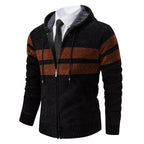 Men's Plush-Lined Knitted Zip Hoodie with Side Pockets