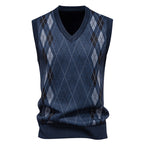 Men's Cotton-Blend Diamond-Knit Sleeveless Jumper with V-Neck