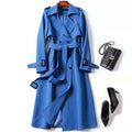 Women's Heritage Check Slim Trench Coat with Two Button Rows - Blue