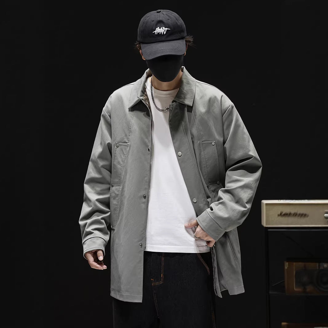 Men's Easy-Fit Beltless Longline Trench with Retro Lapels