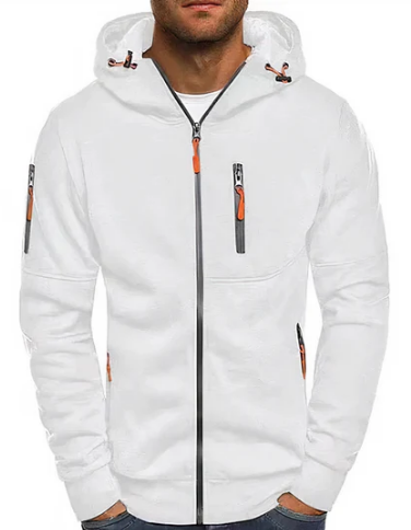 Men's Breathable Cotton-Mix Zip-Up Hoodie for Gym and Lounging - White