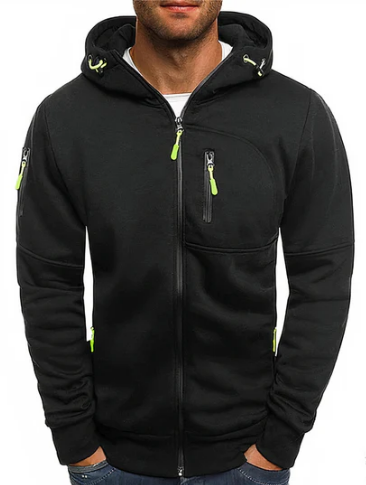 Men's Breathable Cotton-Mix Zip-Up Hoodie for Gym and Lounging - Black