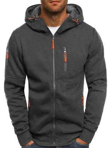 Men's Breathable Cotton-Mix Zip-Up Hoodie for Gym and Lounging - Dark Grey