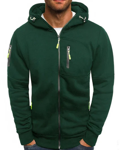 Men's Breathable Cotton-Mix Zip-Up Hoodie for Gym and Lounging - Green