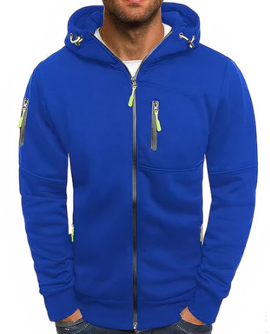 Men's Breathable Cotton-Mix Zip-Up Hoodie for Gym and Lounging - Blue 02