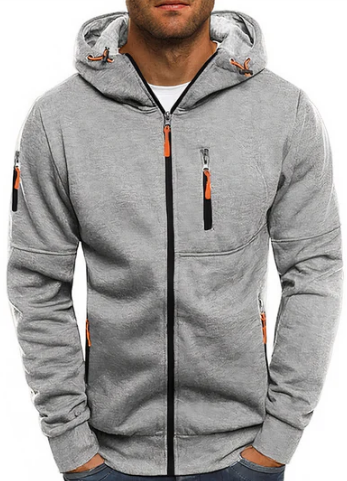 Men's Breathable Cotton-Mix Zip-Up Hoodie for Gym and Lounging - Grey