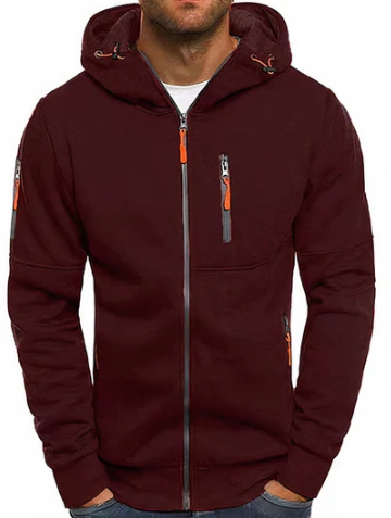 Men's Breathable Cotton-Mix Zip-Up Hoodie for Gym and Lounging - Red