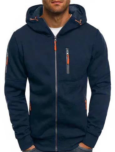 Men's Breathable Cotton-Mix Zip-Up Hoodie for Gym and Lounging - Navy