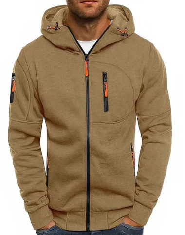 Men's Breathable Cotton-Mix Zip-Up Hoodie for Gym and Lounging - Brown