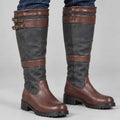 Women's Breathable Waterproof-Lined Country Boots with Two Buckles - Coffee