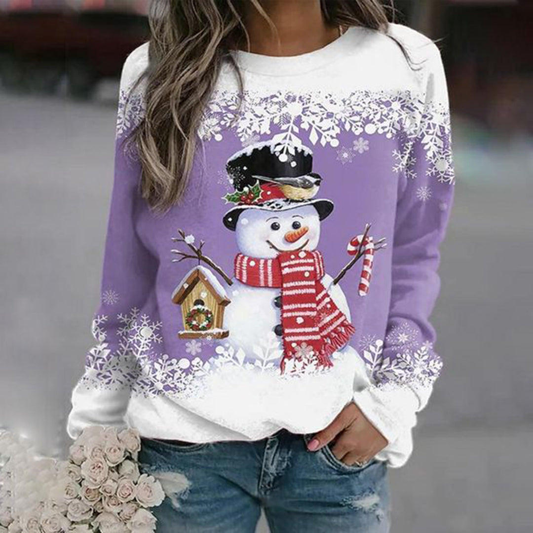 Women's Midweight Knit Christmas Jumper with Snowman Motif - Mauve