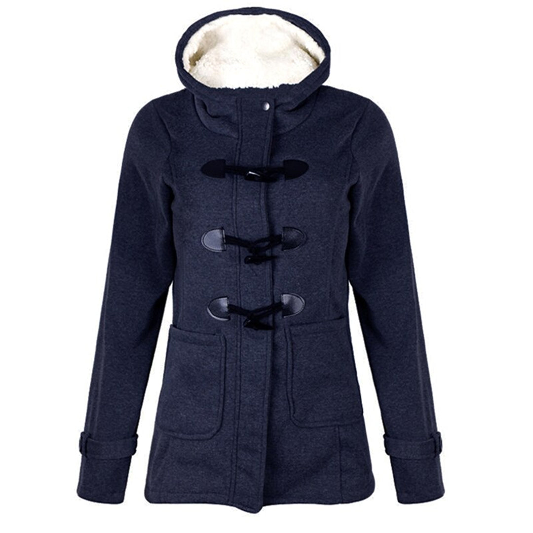 Women's Lined-Hood Toggle Jacket with Oversized Front Pockets - Dark Blue