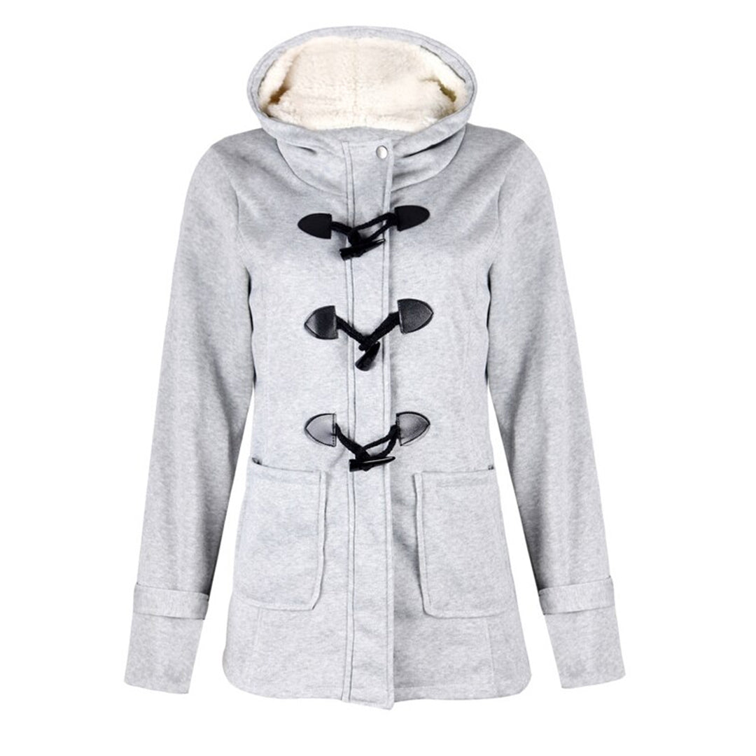 Women's Lined-Hood Toggle Jacket with Oversized Front Pockets - Light Grey