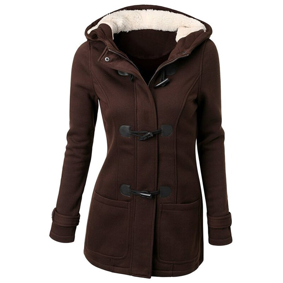 Women's Lined-Hood Toggle Jacket with Oversized Front Pockets - Dark Brown
