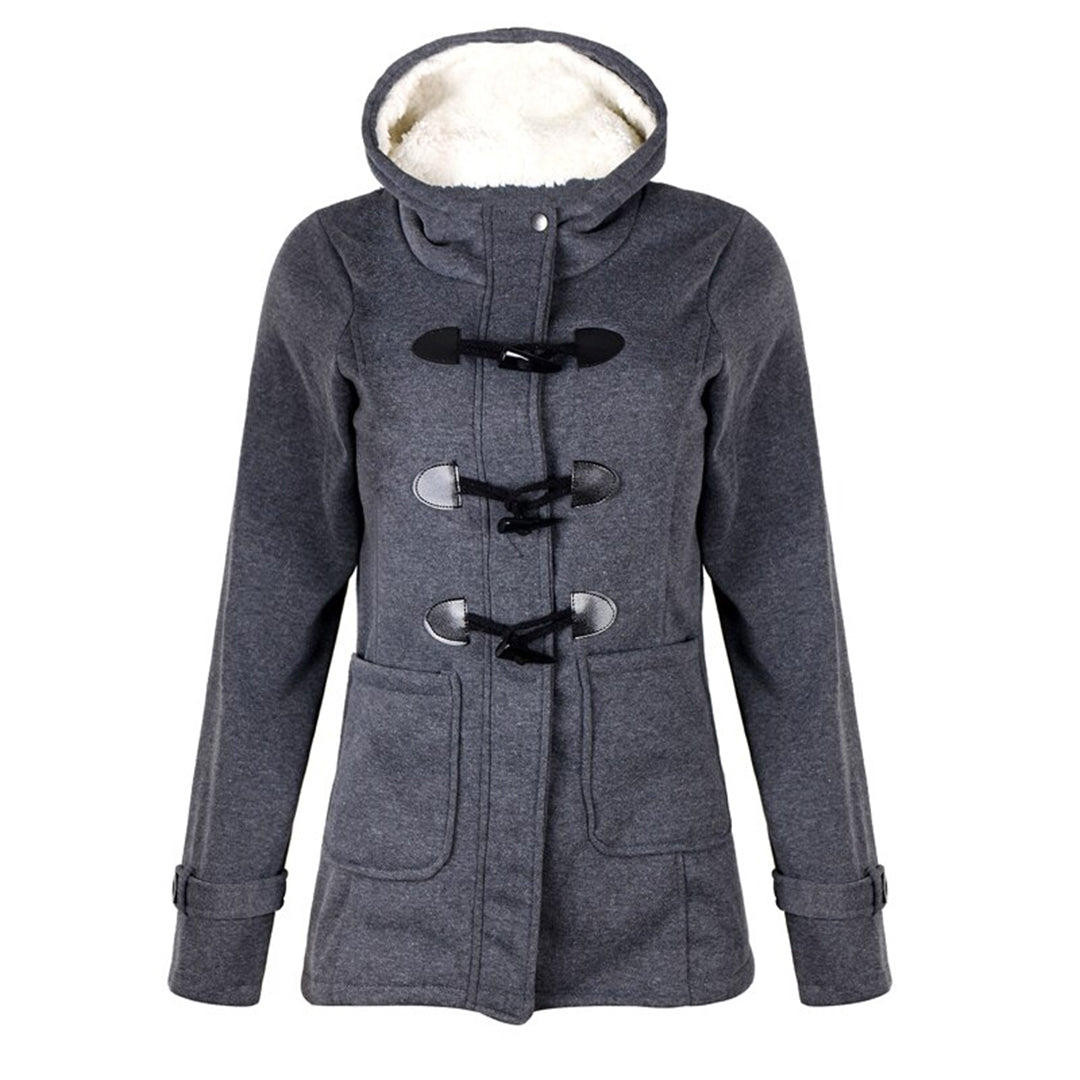 Women's Lined-Hood Toggle Jacket with Oversized Front Pockets - Dark Grey