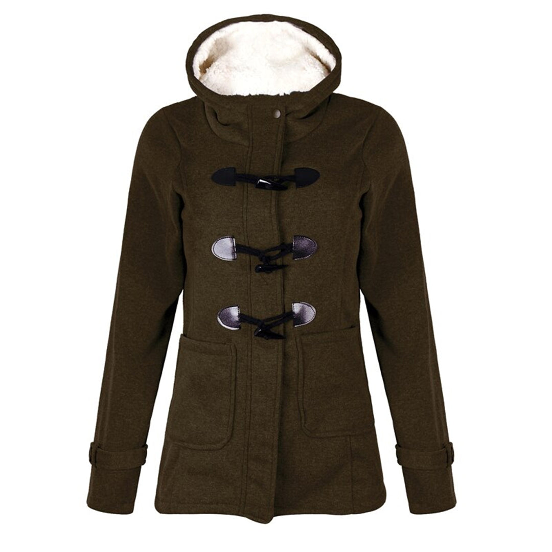Women's Lined-Hood Toggle Jacket with Oversized Front Pockets - Olive Green