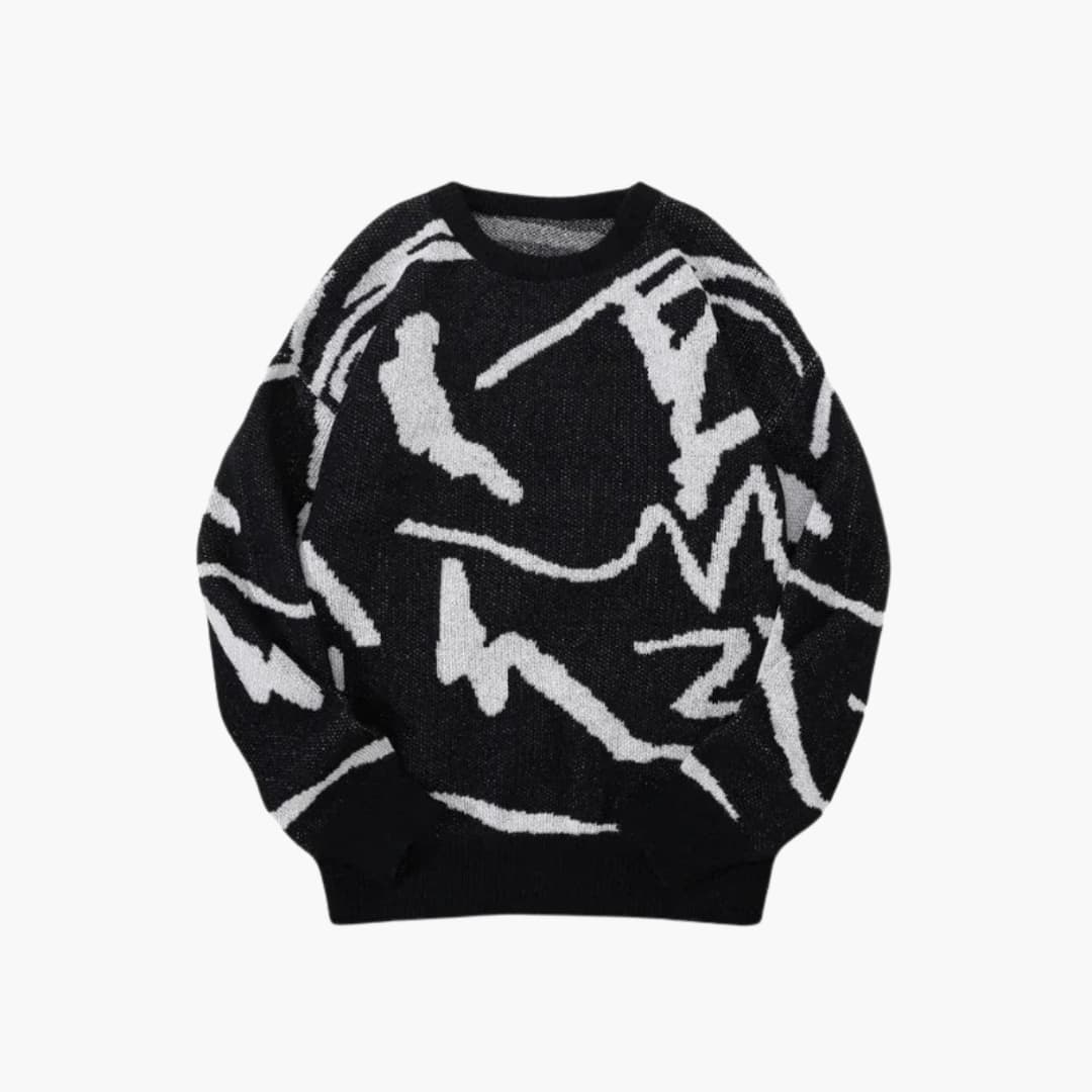 Men's Graphic Abstract Print Soft Knit Jumper - Black