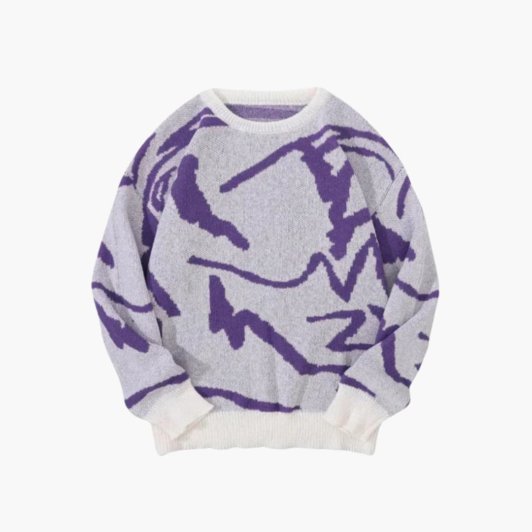 Men's Graphic Abstract Print Soft Knit Jumper - Mauve