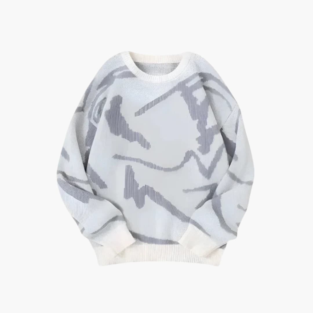 Men's Graphic Abstract Print Soft Knit Jumper - Light Grey