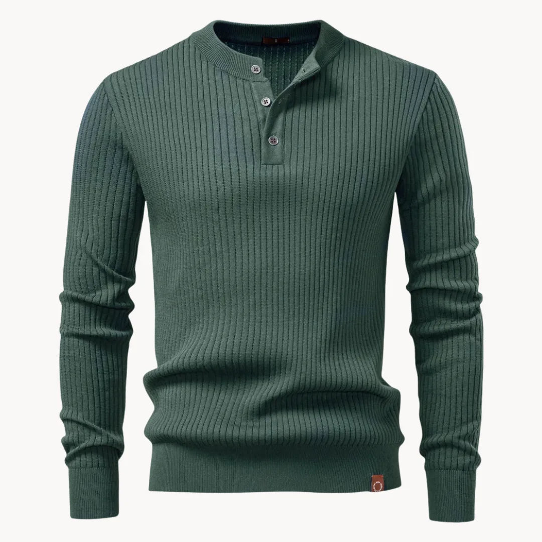 Men's Slim Henley Rib-Knit Jumper for Dinners Out - Green