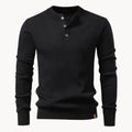 Men's Slim Henley Rib-Knit Jumper for Dinners Out - Black