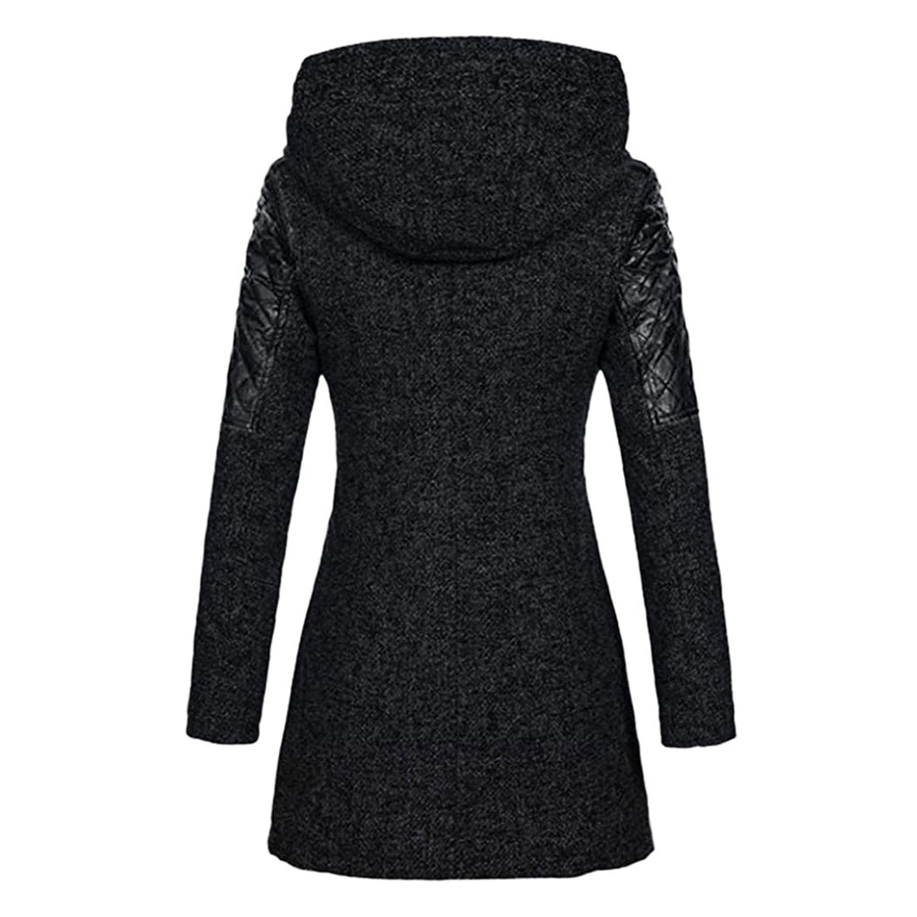 Women's Longline Textured Winter Coat with Wide Hood and Zip Detail