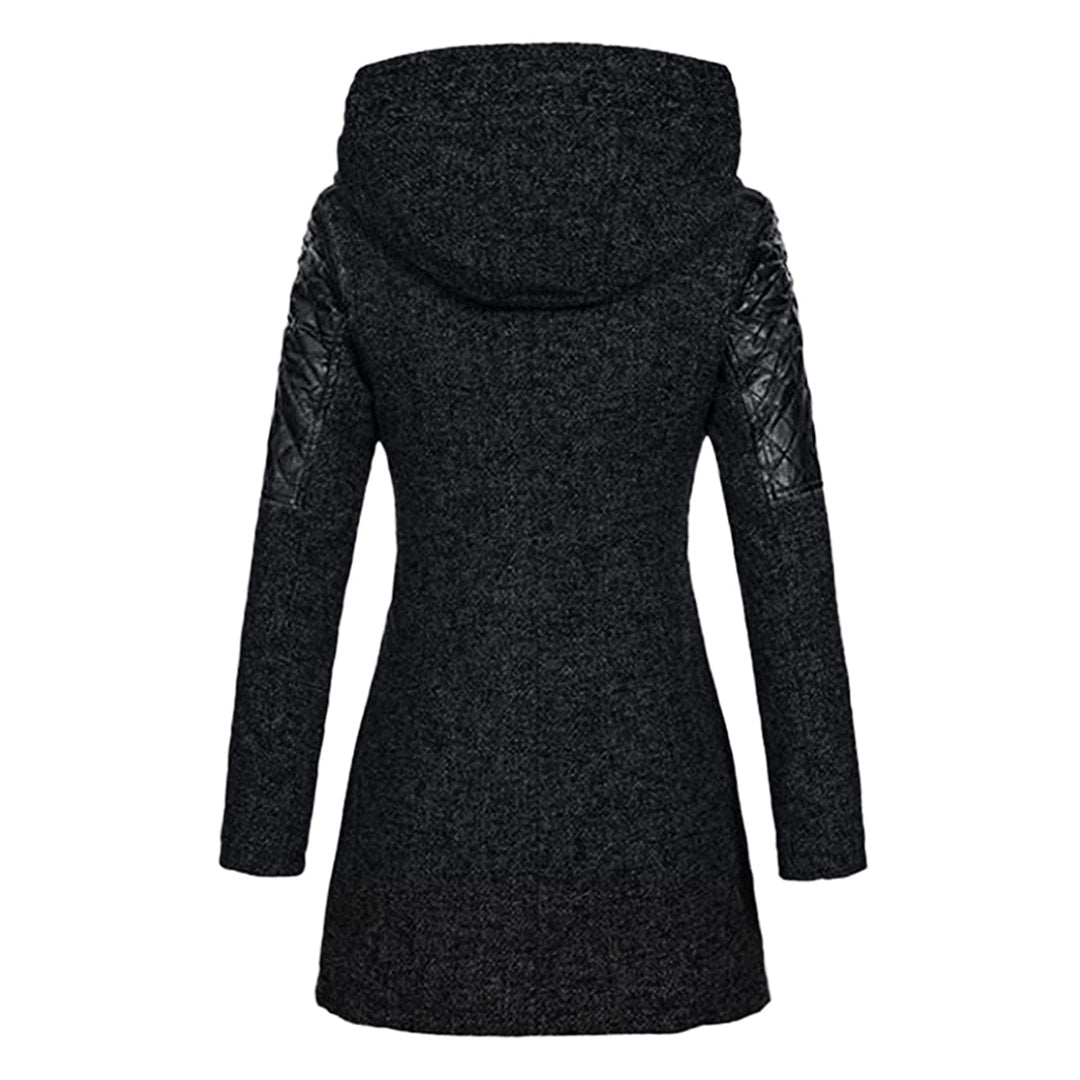 Women's Longline Textured Winter Coat with Wide Hood and Zip Detail