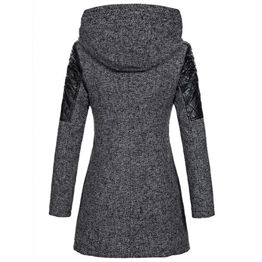 Women's Longline Textured Winter Coat with Wide Hood and Zip Detail
