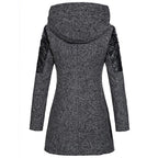 Women's Longline Textured Winter Coat with Wide Hood and Zip Detail