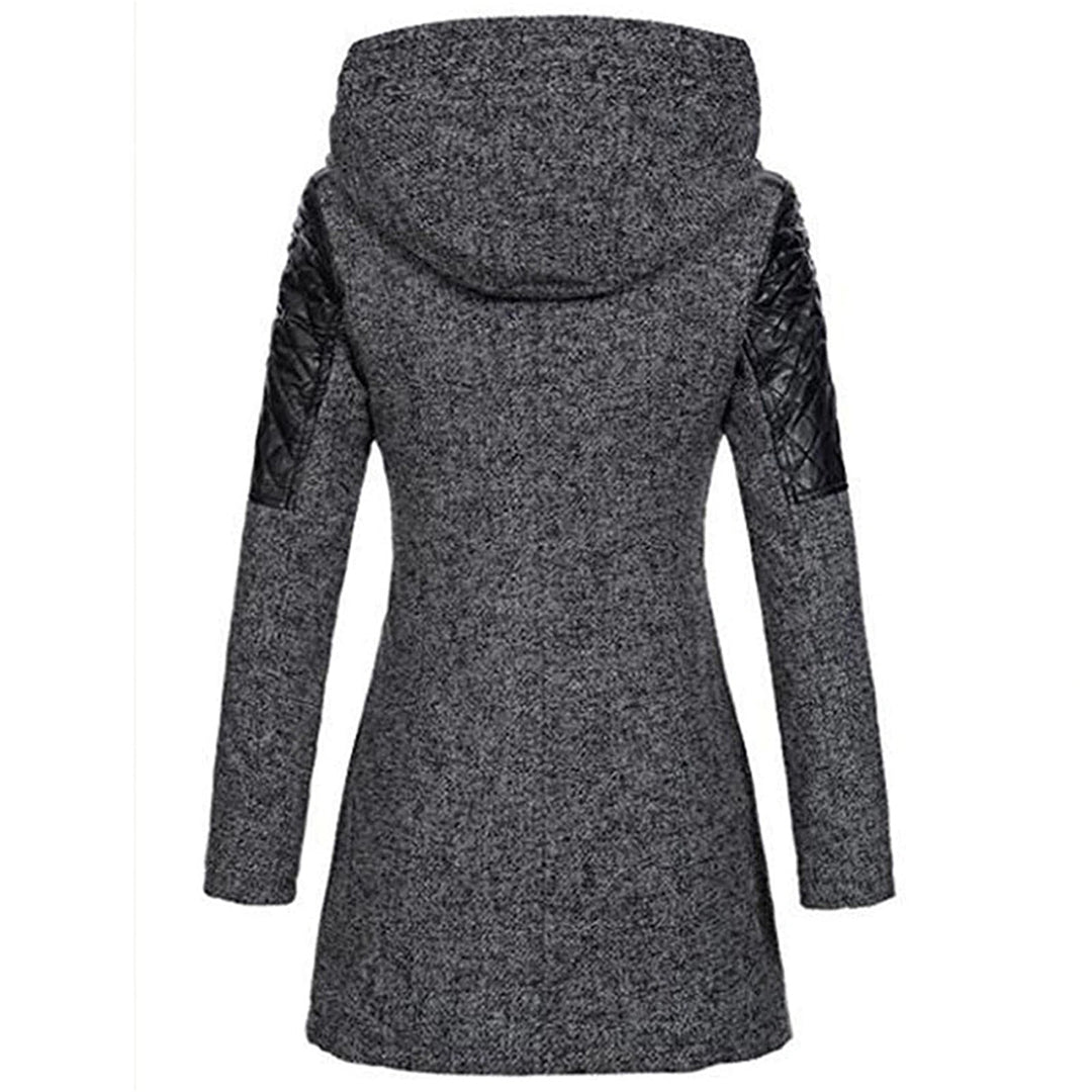Women's Longline Textured Winter Coat with Wide Hood and Zip Detail