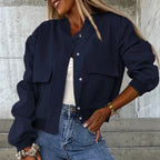 Women's Easy-Fit Snap-Button Bomber with Ribbed Edges