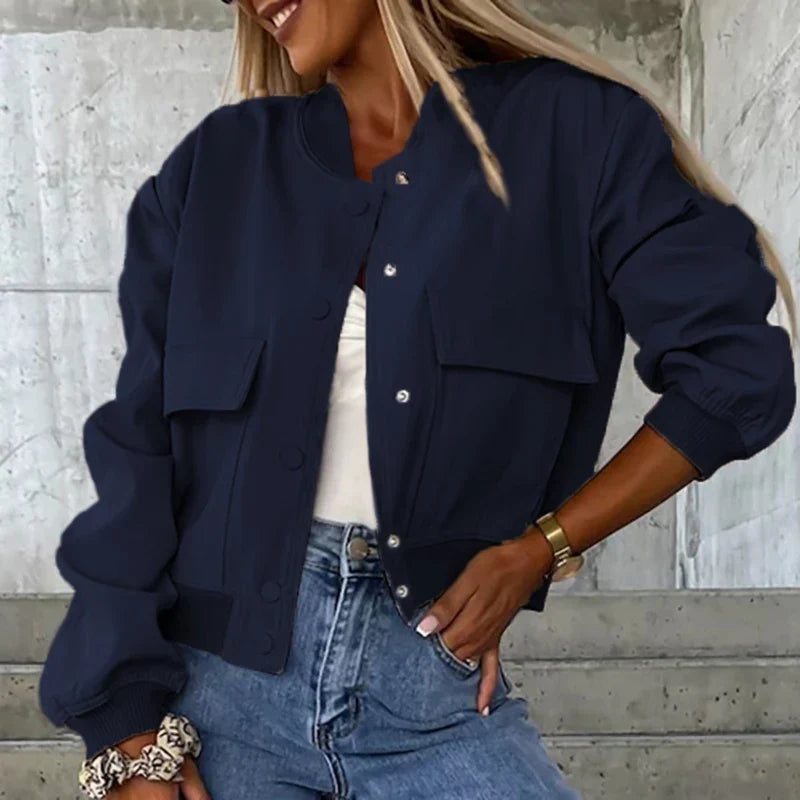 Women's Easy-Fit Snap-Button Bomber with Ribbed Edges
