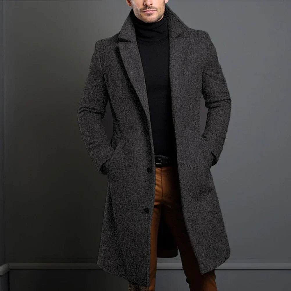 Men's Single-Breasted Trench Coat for Office to Evening - Dark Grey