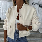 Women's Easy-Fit Snap-Button Bomber with Ribbed Edges