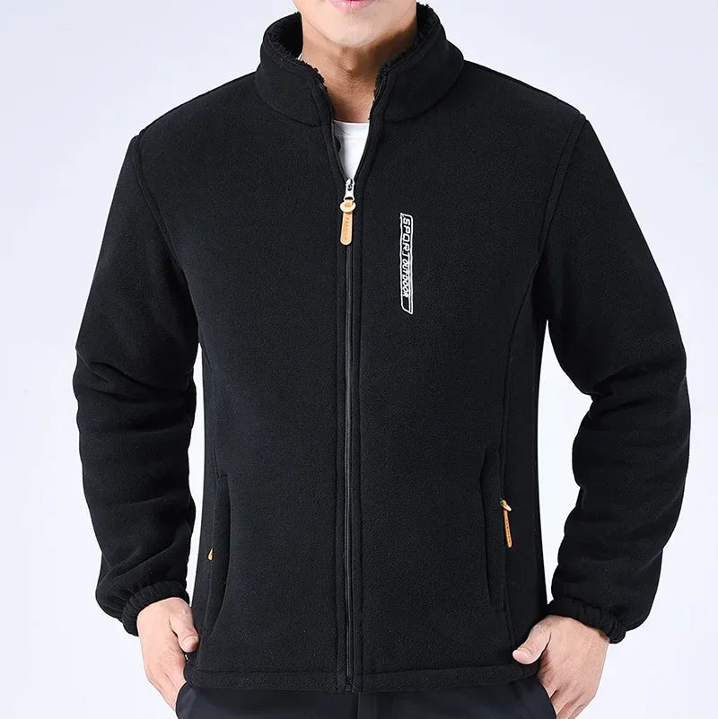 Men's Winter Polar Fleece Jacket with Raised Neck and Zip Pockets