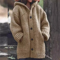 Women's Oversized Dropped-Shoulder Hooded Cardigan in Chunky Knit - Khaki