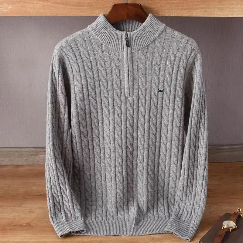Men's Superfine 19.5 Micron Merino Wool Half-Zip Jumper - Grey