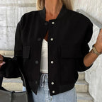 Women's Easy-Fit Snap-Button Bomber with Ribbed Edges