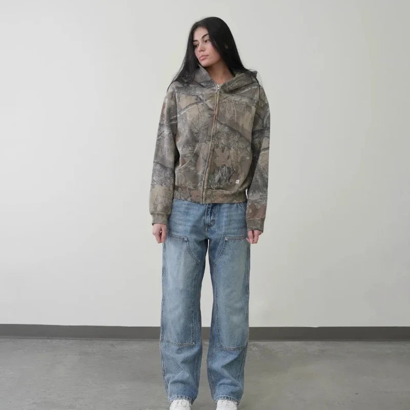 Men's Zip-Through Camo Hoodie for Weekend Errands