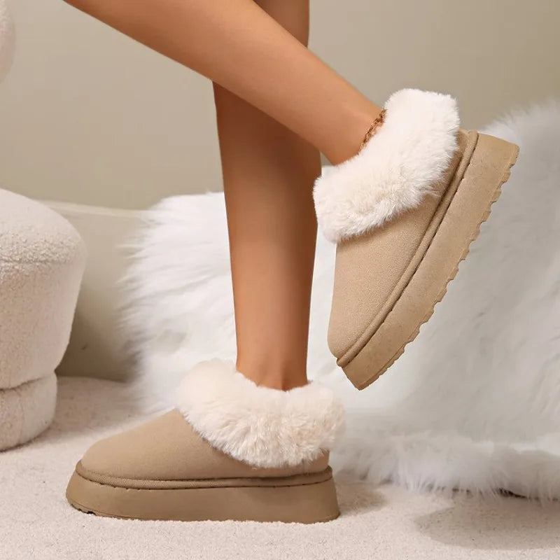 Women's Faux Suede Pull-On Winter Boots with Cosy Plush Cuff