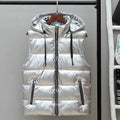 Men's High-Shine Quilted Hooded Gilet for Layering - Silver A