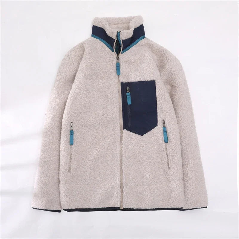 Women's Cosy Sherpa Walking Jacket with Zipped Contrast Pockets - White