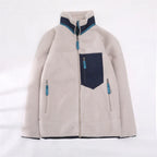 Women's Cosy Sherpa Walking Jacket with Zipped Contrast Pockets - White