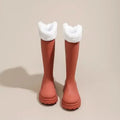 Women's Warm Lined Rubber Wellies with Optional Faux Fur Trim - Orange Fur Trim